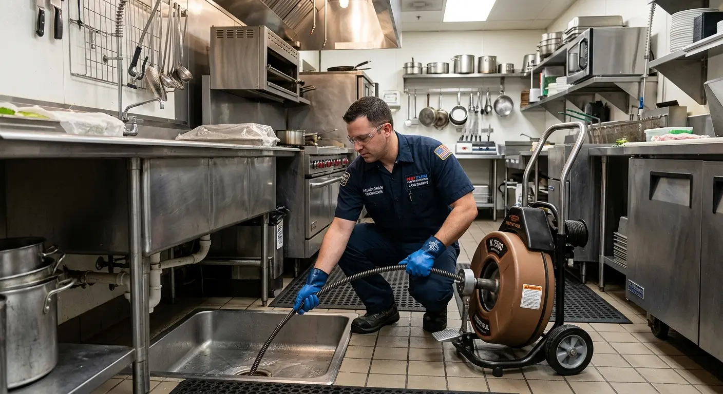 Commercial drain cleaning service in a restaurant kitchen in Ocean City