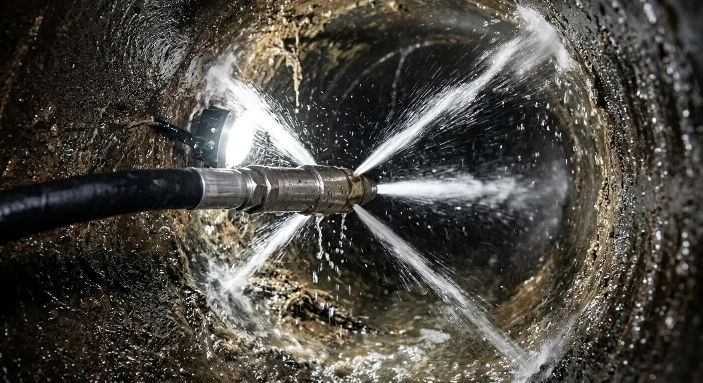 High-pressure hydro jetting nozzle cleaning sewer pipe for Trenchless Sewer Repair in Ocean City